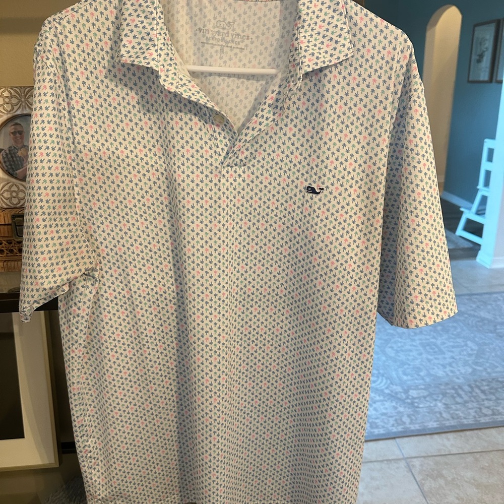 Vineyard Vines Men's White and Blue Polo Shirt
